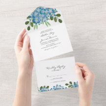 Elégant Blue Hydrangea tout en un mariage Inviter