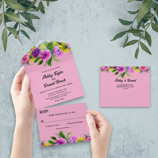 Invitation Tout En Un Élégant Blush Bloom Rose Été Floral Mariage