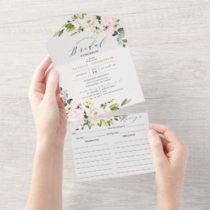 Invitation Tout En Un Elégant Blush Floral Fête des mariées & Recette