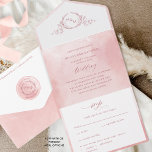 Invitation Tout En Un Elegant Blush Pink Watercolor Monogram Wedding All<br><div class="desc">Élégant tout-en-un tri-plié avec carte postale RSVP perforée. Design avec des détails de lessivage couleur saumon et rose vif et un monogramme botanique délicat dessiné à la main avec initiales de couple. Eléments calligraphiques écrits à la main modernes. Respectueux de l'environnement, puisqu'il n'est pas nécessaire d'insérer des cartes supplémentaires, des...</div>