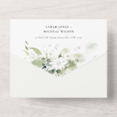 Invitation Tout En Un Elégant Boho Abstrait Vert Blanc Floral Mariage (Verso)