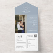 Invitation Tout En Un Elégant Boho bleu Dusty moderne QR Code photo RSVP (À l'intérieur)