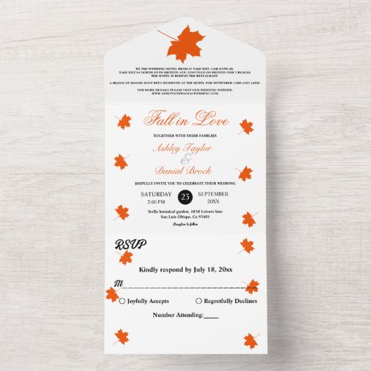 Invitation Tout En Un Elégant Boho Fall Feuilles Rustique Floral Mariage (À l'intérieur)