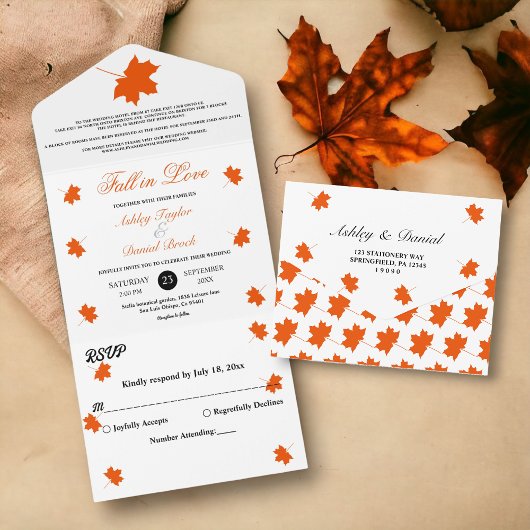 Invitation Tout En Un Elégant Boho Fall Feuilles Rustique Floral Mariage