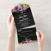 Invitation Tout En Un Elégant Boho Fleurs romantiques Black Floral Maria (Déchirure)
