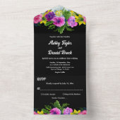 Invitation Tout En Un Elégant Boho Fleurs romantiques Black Floral Maria (À l'intérieur)