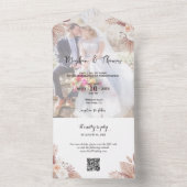 Invitation Tout En Un Elégant Boho Floral Photo Overlay Mariage QR Code (À l'intérieur)