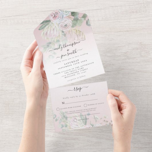 Invitation Tout En Un Elégant Boho Florals Eucalyptus Dusty Rose Mariage (Déchirure)