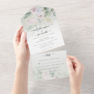 Invitation Tout En Un Elégant Boho Florals Eucalyptus Sage Mariage