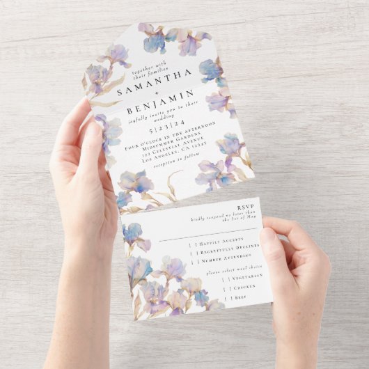 Invitation Tout En Un Elegant Boho Iris Mariage (Déchirure)