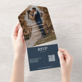 Invitation Tout En Un Elegant Boho Photo Marine Blue RSVP Mariage (Déchirure)