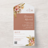 Invitation Tout En Un Elegant Boho Terracotta Monogram QR Code Mariage (À l'intérieur)
