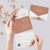 Invitation Tout En Un Elégant Boho Terracotta Pampas QR Code Mariage