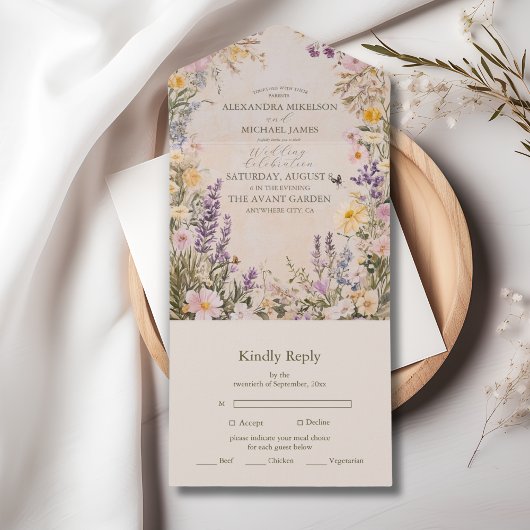 Invitation Tout En Un Elegant Boho Wildflower Wedding