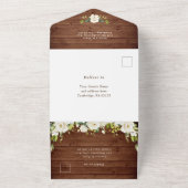 Invitation Tout En Un Élégant bois rustique Mariage Roses blanches (Dehors)