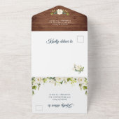 Invitation Tout En Un Élégant bois rustique Mariage Roses blanches (Dehors)