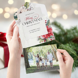 Invitation Tout En Un Élégant Botanique Aquarelle Noël