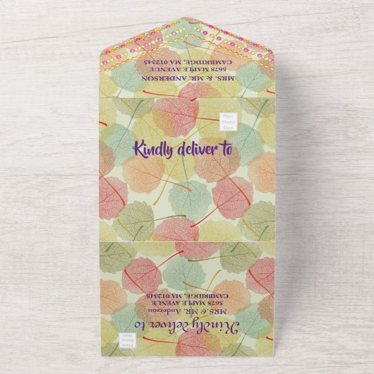 Invitation Tout En Un Élégant Botanique Mariage Feuilles d'Automne (Dehors)