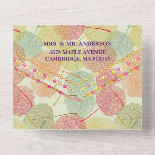 Invitation Tout En Un Élégant Botanique Mariage Feuilles d'Automne (Verso)