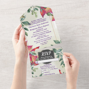 Invitation Tout En Un Élégant Botanique Mariage Feuilles d'Automne