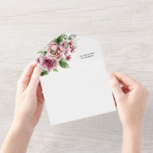 Invitation Tout En Un Élégant bouquet de roses roses aquarelle mariage