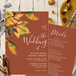 Invitation Tout en un Élégant Brown Autumn Foliage Mariage