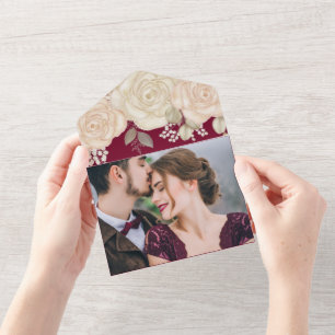 Invitation Tout En Un Elégant Burgundy Aquarelle Floral QR Code Site Web