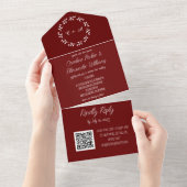 Invitation Tout En Un Élégant Burgundy Script moderne RSVP QR Code (Déchirure)