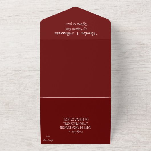 Invitation Tout En Un Élégant Burgundy Script moderne RSVP QR Code Tout (Dehors)