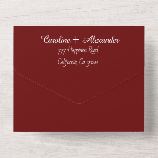 Invitation Tout En Un Élégant Burgundy Script moderne RSVP QR Code Tout (Verso)