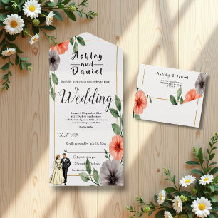 Invitation Tout En Un Élégant cadre floral mariée et marié mariage chic