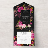 Invitation Tout En Un Elégant cadre floral rose bordeaux noir (À l'intérieur)