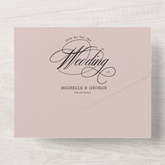 Invitation Tout En Un élégant calligraphie blush (pas d'ENV nécessaire) (Verso)