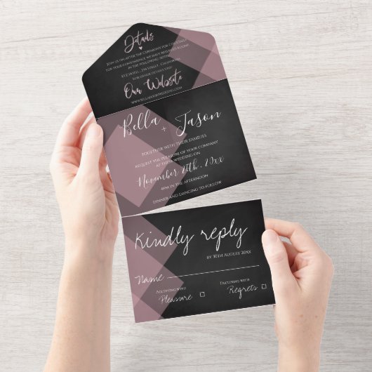 Invitation Tout En Un Élégant Chalkboard Pastel Monogram Mariage (Déchirure)