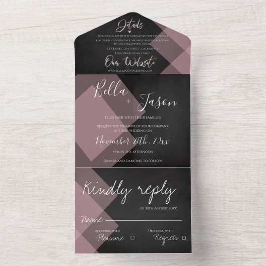 Invitation Tout En Un Élégant Chalkboard Pastel Monogram Mariage (À l'intérieur)