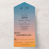 Invitation Tout En Un Elégant chic bleu orange Tout en un Mariage Invite (À l'intérieur)