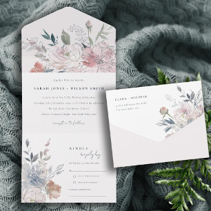 Invitation Tout En Un Elégant Chic Blush Aquarelle Floral Mariage