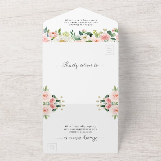 Invitation Tout En Un Elegant Chic Blush Floral Détails Mariage RSVP (Dehors)