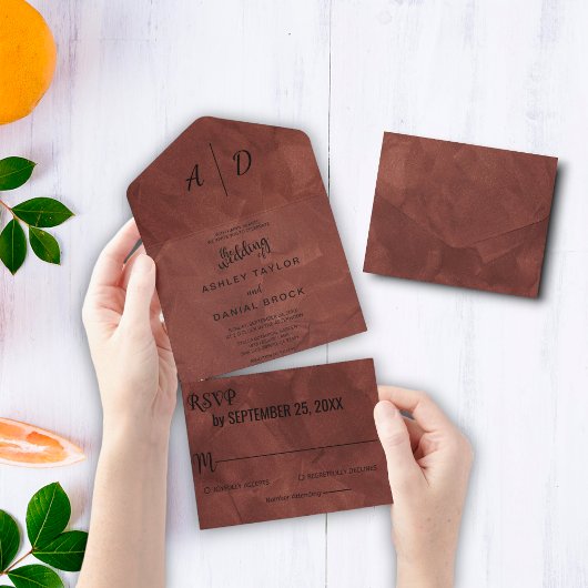 Invitation Tout En Un Elégant chic brun roux roux rustique tout en une s