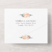 Invitation Tout En Un Élégant Chic Gold Blush Peach Mariage floral crème (Verso)