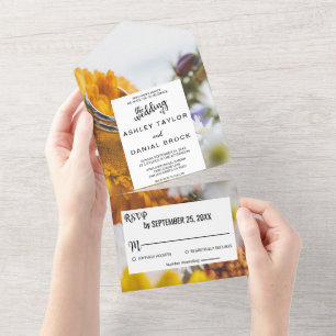 Invitation Tout En Un Élégant chic Mariage floral de tournesol botanique