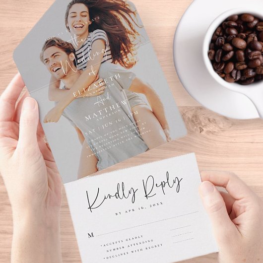 Invitation Tout En Un Elegant Chic Moderne Simple Photo Mariage