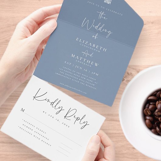 Invitation Tout En Un Élégant chic moderne simple QR Code Mariage