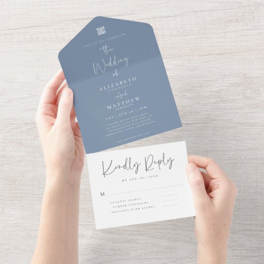 Invitation Tout En Un Élégant chic moderne simple QR Code Mariage (Déchirure)