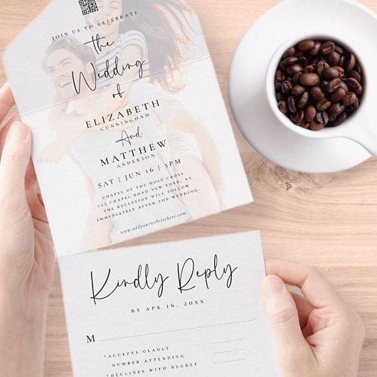 Invitation Tout En Un Elegant Chic Moderne Simple QR Mariage photo