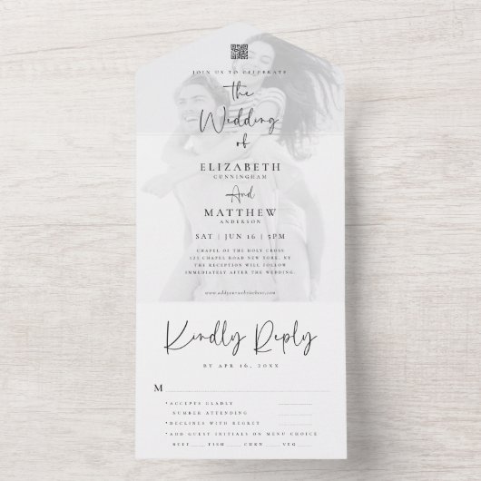 Invitation Tout En Un Élégant Chic Moderne Simple QR Repas Option Mariag (À l'intérieur)