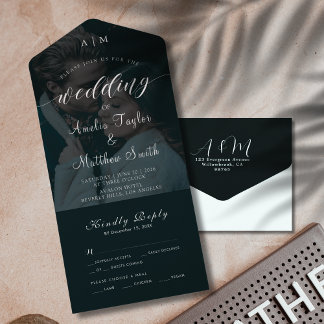 Invitation Tout En Un Elegant Chic Photo noir et blanc Mariage RSVP