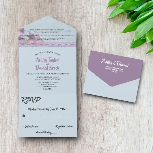 Invitation Tout En Un Élégant Chic Purple Ornate Parties scintillant Mar