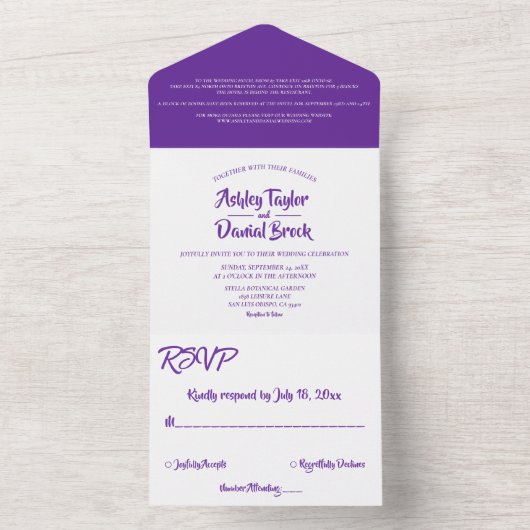Invitation Tout En Un Élégant chic violet moderne Mariage Mandala (À l'intérieur)