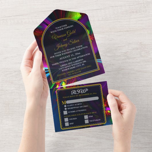 Invitation Tout En Un Elegant Classic Modern Floral Pattern #902 Wedding (Déchirure)